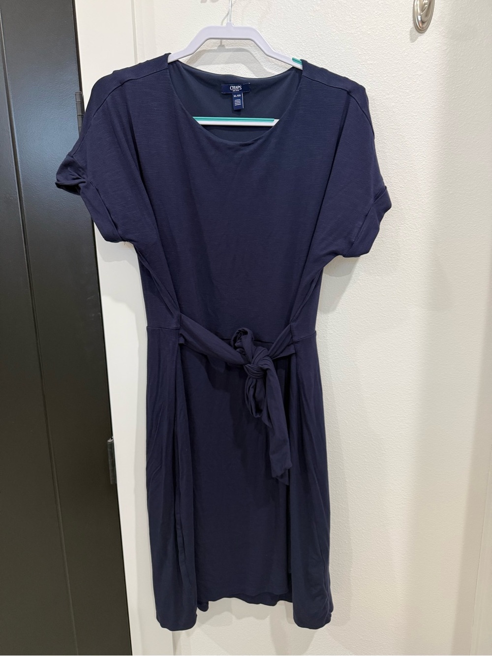 Chaps Dark Navy Short-Sleeve Tie-Waist Midi Dress